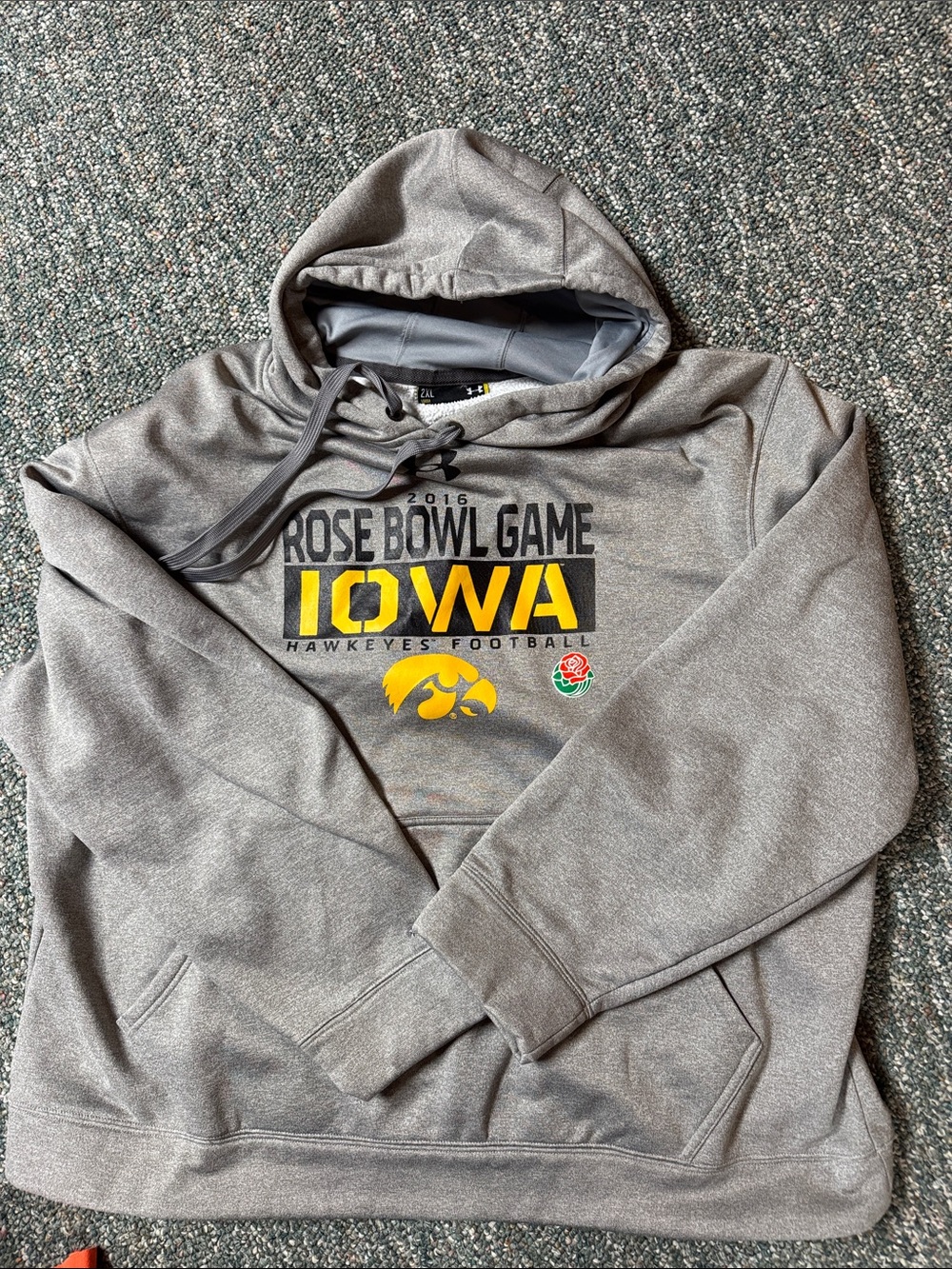 Under Armour Iowa Gray Rose Bowl Game Hoodie with Yellow Logo